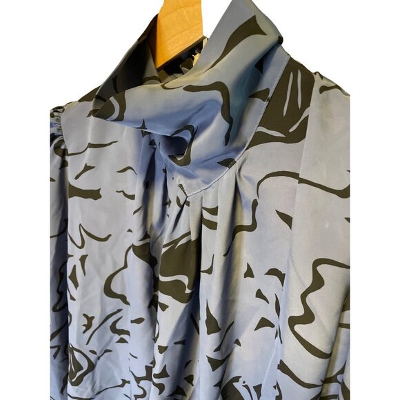 Vintage 90s Mark Stuart Blue Black High Neck Long Sleeve Blouse - Picture 4 of 14